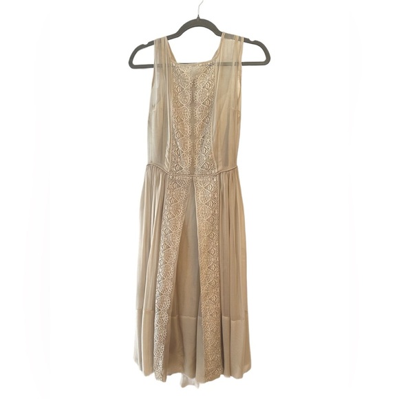 VTG Tulle and Lace Beige Midi Dress With Slip Size 4 - Picture 2 of 13